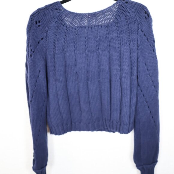 Free People Dreamers Cable Knit Cropped Sweater Women's XS Navy Blue - Picture 4 of 5